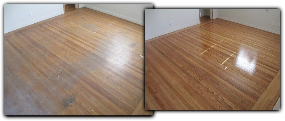 Before and after hardwood floor refinishing - 63rd Street in Sacramento, Ca.