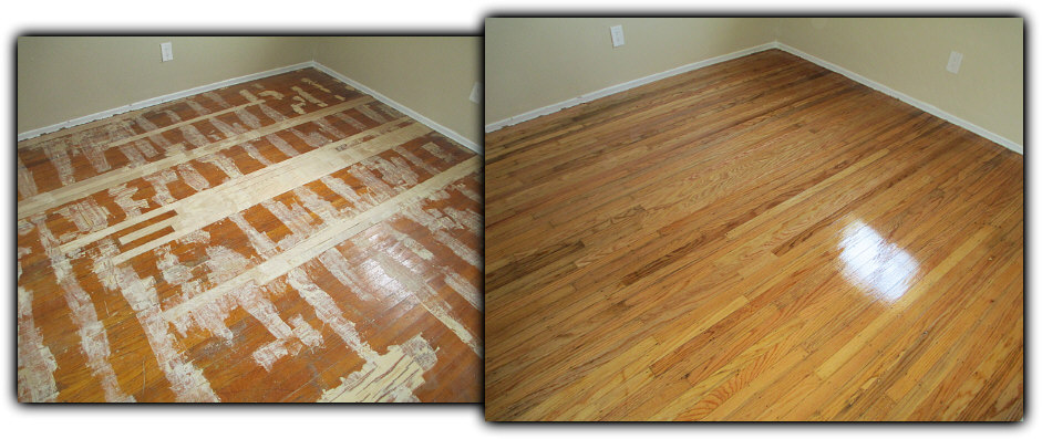 Before and after hardwood floor refinishing - Land Park beautiful wide plank red oak floors 3