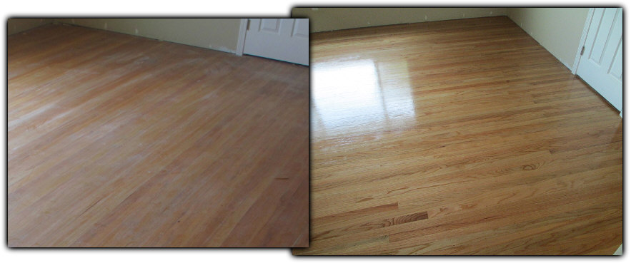 Before and after hardwood floor refinishing - In Woodland, Ca.
