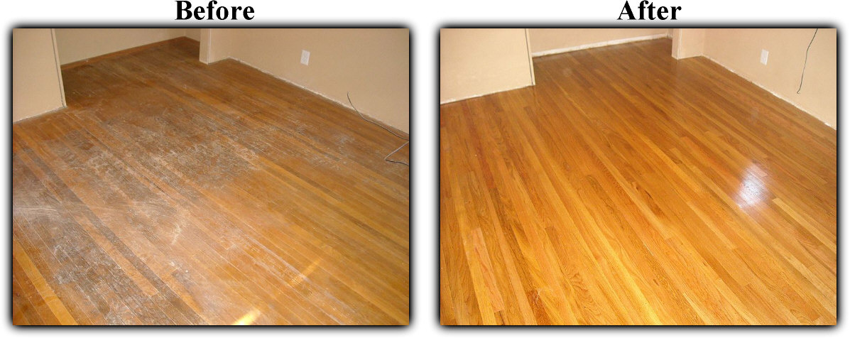 Before and after hardwood floor refinishing - saving boards and money by turning them over